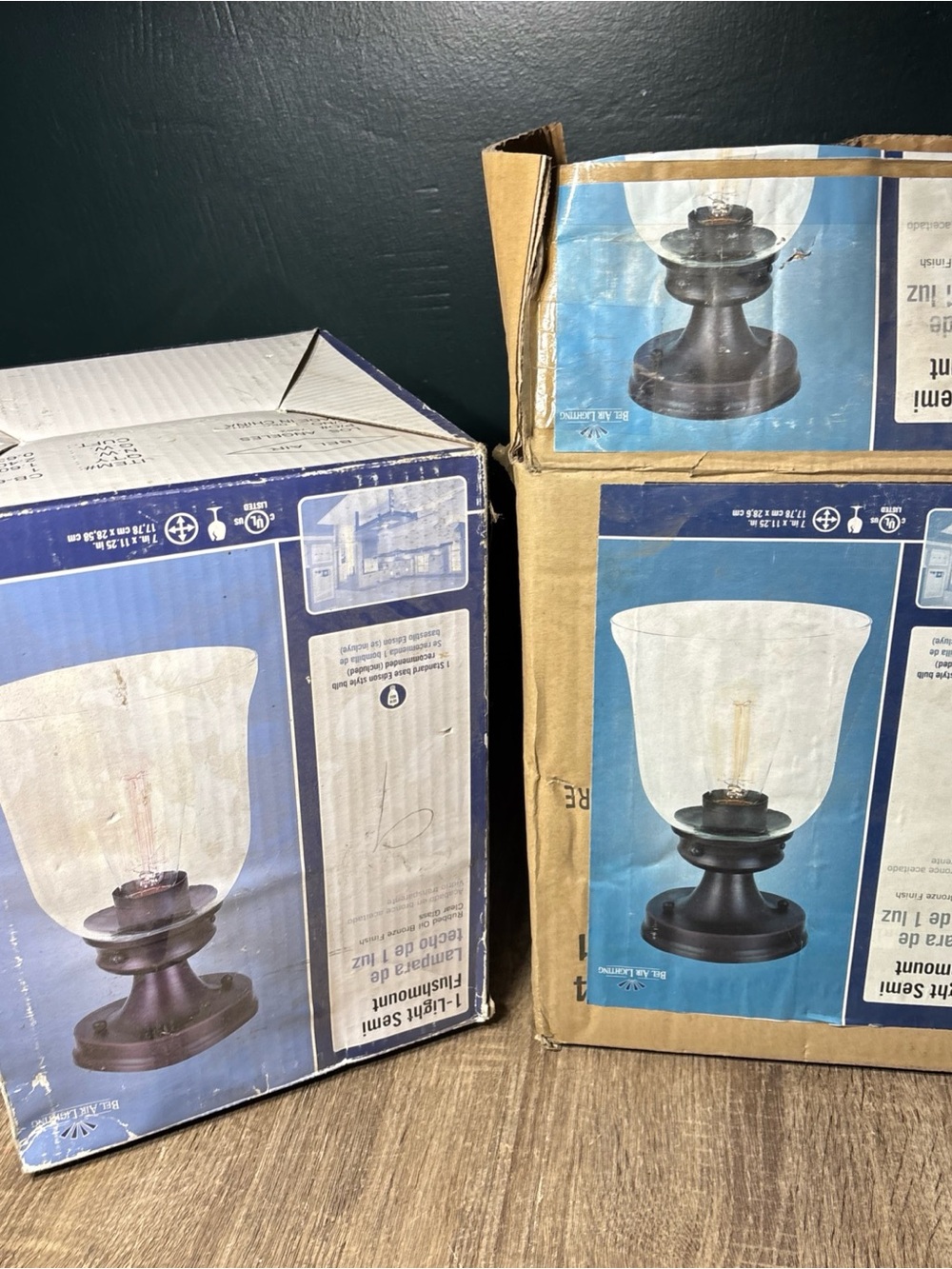 NEW Bel Air Lightning Bronze Vintage Bulb Semi-Flush Mount with Bel